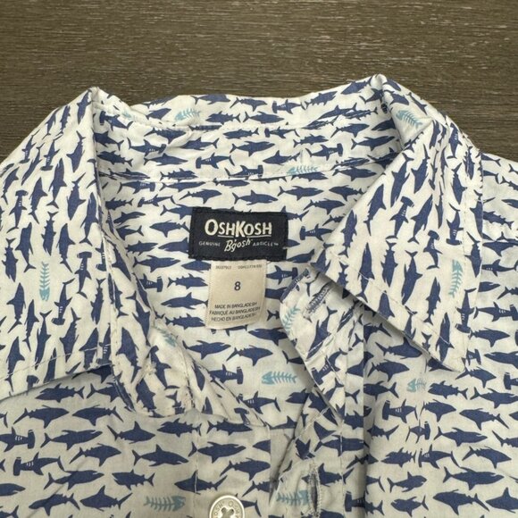 Oshkosh Bgosh Youth Boys Shark Print Short Sleeve Button Down T-Shirt Size 8 - Picture 2 of 3